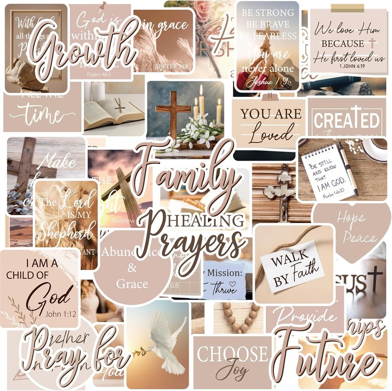 Eclazul Prayer Board Stickers Supplies - 50 Pcs Brown Christian Jesus Bible Verse Decorating Kit for Adults Women Inspirational Waterproof Scrapbook Decals Bulk for Journaling Planner Water Bottle - Image 1